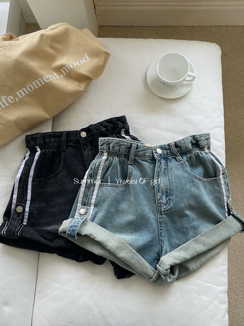 Quần Short Denim Ống Rộng Lưng Cao Thời Trang Mùa Hè Kiểu Retro Cá Tính 65207