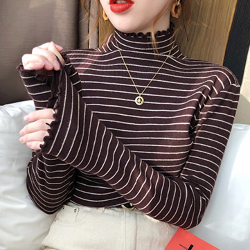 Áo Len Tay Dài Cổ Lọ Họa Tiết Kẻ Sọc Thời Trang Trẻ Trung