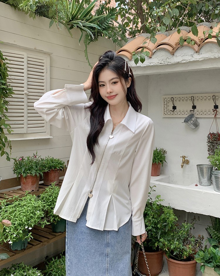 Áo Khoác Sơ Mi Khóa Kéo Đôi Tay Dài In Họa Tiết Trái Tim Thời Trang Xuân Hè Cho Nữ