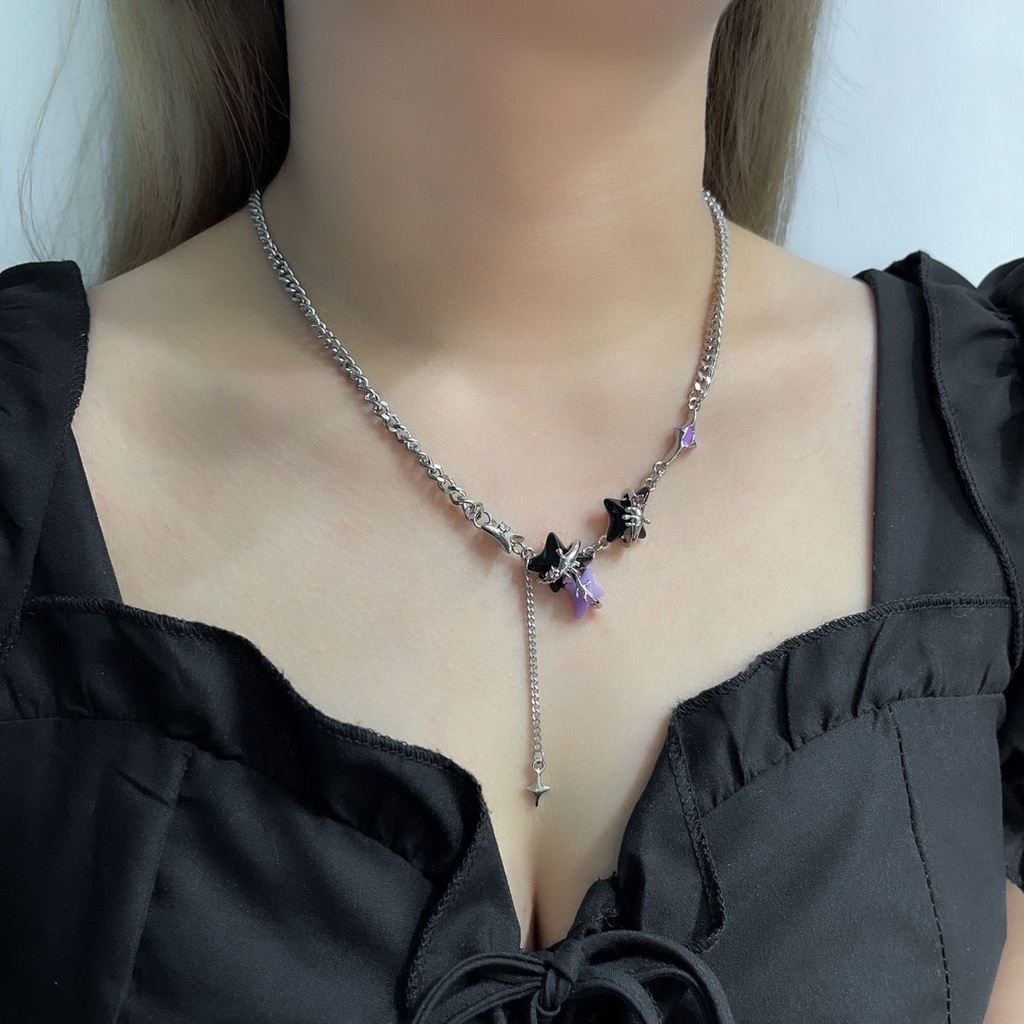 Vòng cổ Hai Lớp Mặt Hình Ngôi Sao Màu Tím Và Đen Sang Trọng