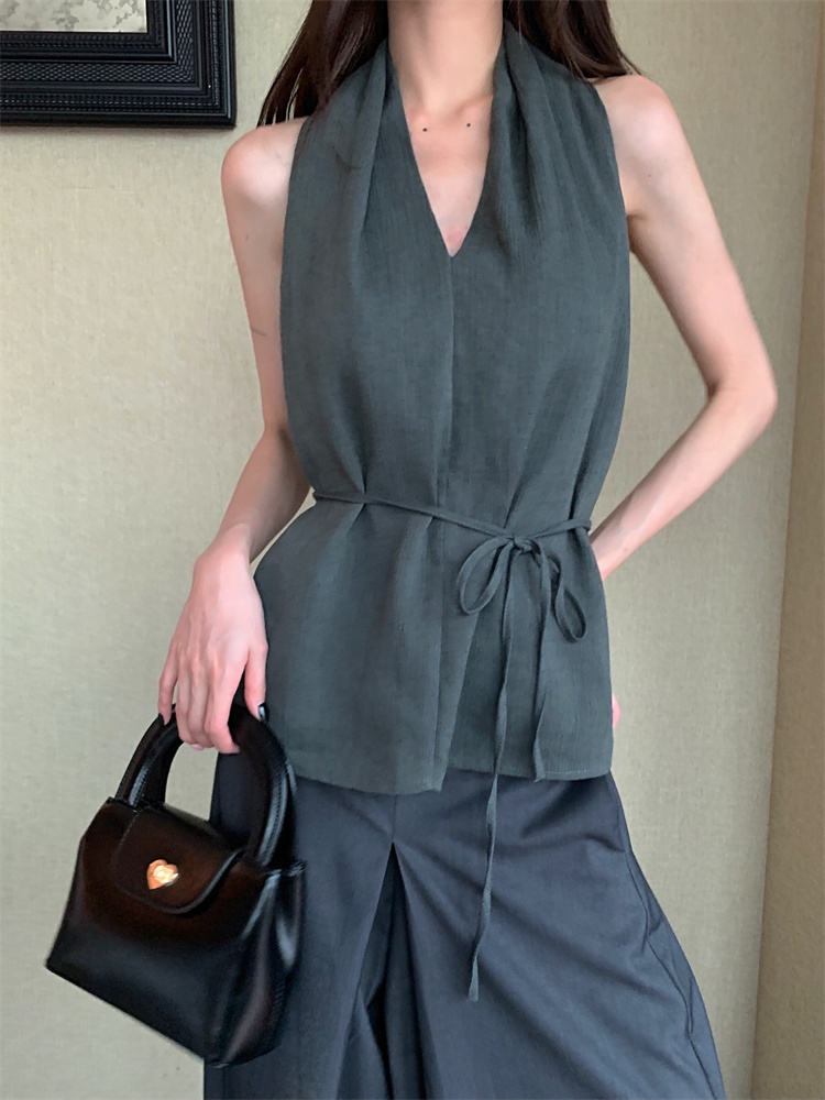 65082 Phong Cách Mới Áo Sơ Mi Buộc Dây Cổ