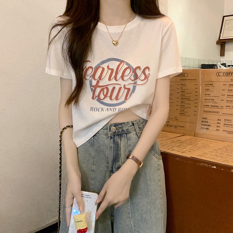 Áo Thun Mỏng Mùa Hè Tay Cộc Hở Vai In Họa Tiết Cho Nữ 65051