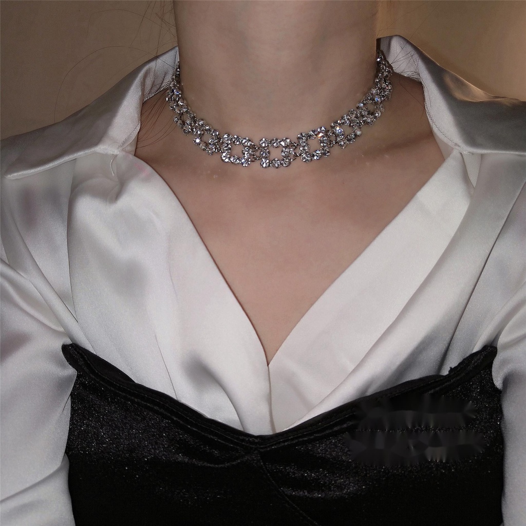 Vòng cổ Mặt Vuông Khảm Đá Phong Cách Âu Mỹ Sang Trọng Cá Tính Cho Nữ