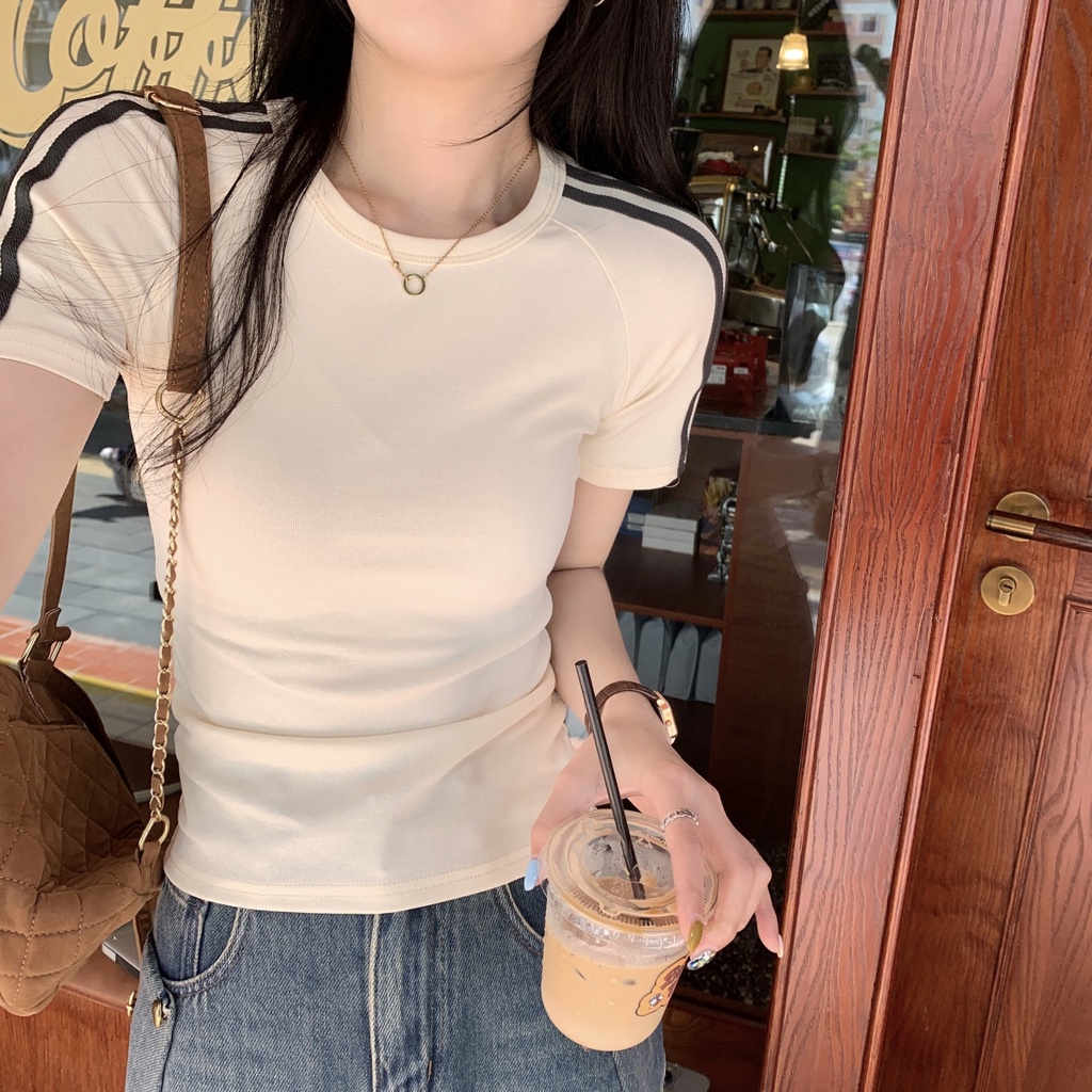Áo Thun Tay Ngắn Dáng Ôm Màu Sắc Tương Phản Thời Trang Xuân Hè Phong Cách Hàn Quốc 63664