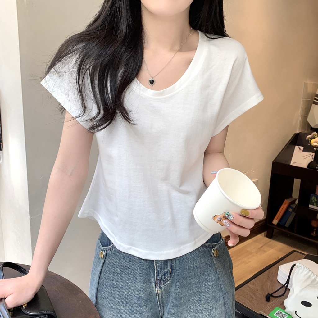 Áo Thun Cotton Dáng Rộng Ngắn Tay Phong Cách Hàn Quốc Thời Trang Xuân Hè Sành Điệu 63531