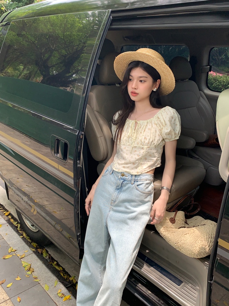 Áo Sơ Mi Tay Phồng Cột Dây In Họa Tiết Hoa Phong Cách Mới Mùa Hè 63872