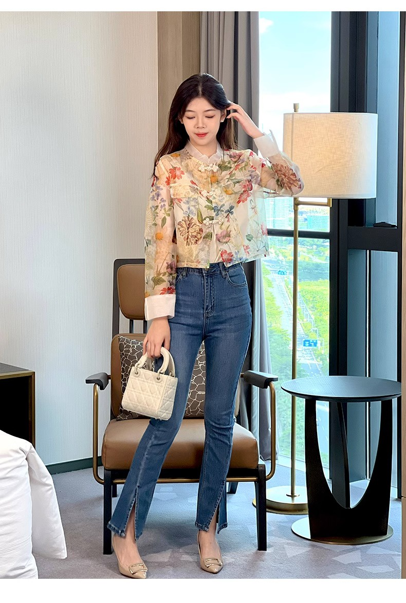 Áo Sơ Mi Vải Lụa Chống Nắng In Họa Tiết Hoa Phong Cách Trung Quốc Thanh Lịch Thời Trang Cho Nữ 2023