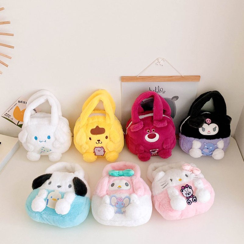 Túi Xách Tay Bằng Lông Nhung Hình Sanrio Kuromi Melody Hello Kitty Làm Quà Tặng Cho Bé Gái