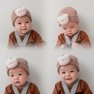 Phim hoạt hình gấu dệt kim mũ trẻ em mùa đông ấm áp trẻ sơ sinh bé trai cô gái mũ beanie hàn quốc màu rắn trẻ mới biết đi mũ móc gorras
