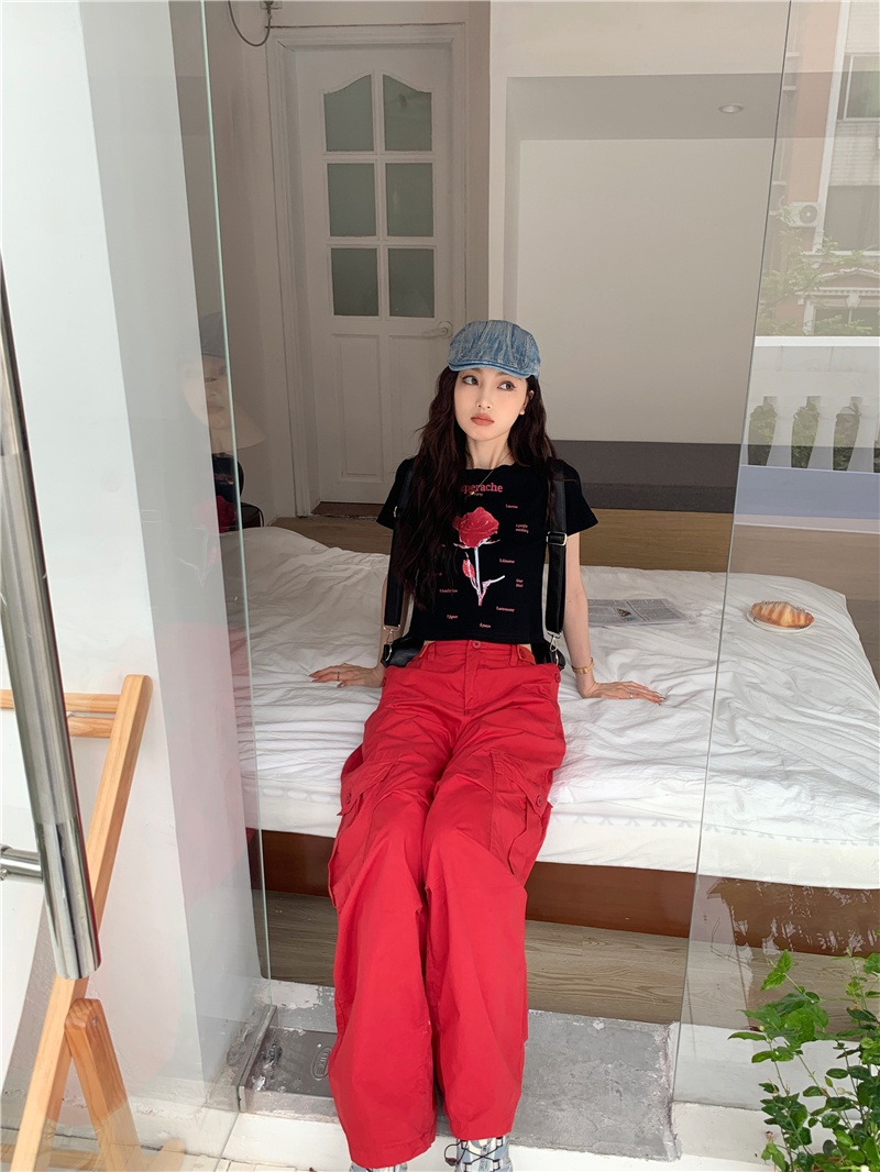 Áo Thun Dáng Ôm In Chữ Và Hoa Hồng Phong Cách Hàn Quốc Thời Trang Mùa Hè Hàng Mới 64491