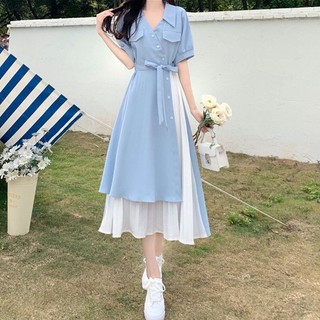   mùa hè mới kiểu Pháp v cổ váy dài thiết kế cảm giác nhỏ khí chất thu eo lộ vẻ gầy bất quy tắc váy