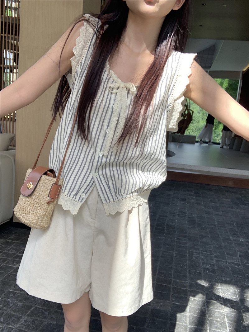 Áo Sơ Mi Sọc Khâu Ren Hàn Quốc 64946