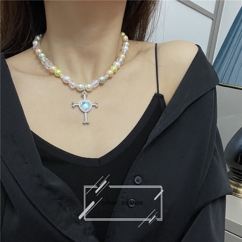 Vòng cổ Sợi Xích Mặt Thánh Giá Đính Ngọc Trai Phong Cách hip hop