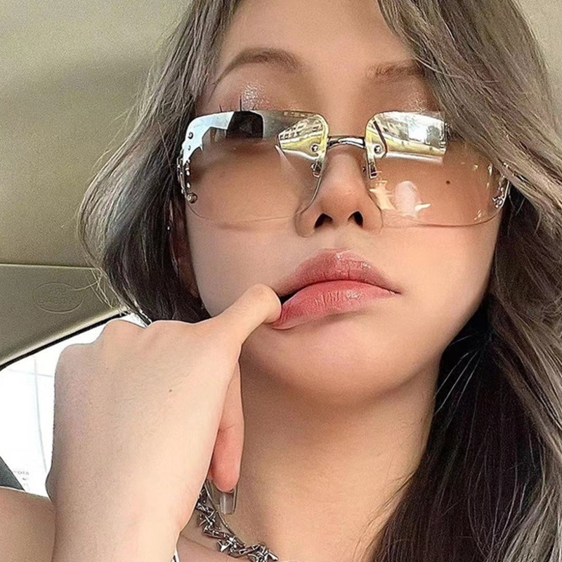 Kính Mát Không Gọng Y2K Đính Kim Cương Giả Phong Cách Đường Phố retro Cho Nữ