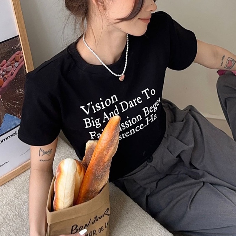 Áo Thun Đen Tay Ngắn In Chữ Trẻ Trung Hợp Thời Trang