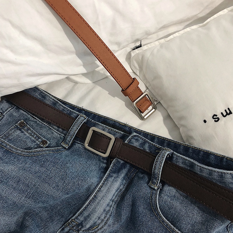 Thắt Lưng Da Mặt Vuông Phong Cách Hàn Quốc Cá Tính Cho Nam Nữ