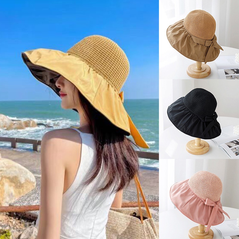Nón Bucket Vành Rộng Mềm Mại Chống Tia UV Màu Trơn Thời Trang Mùa Hè Cho Nữ