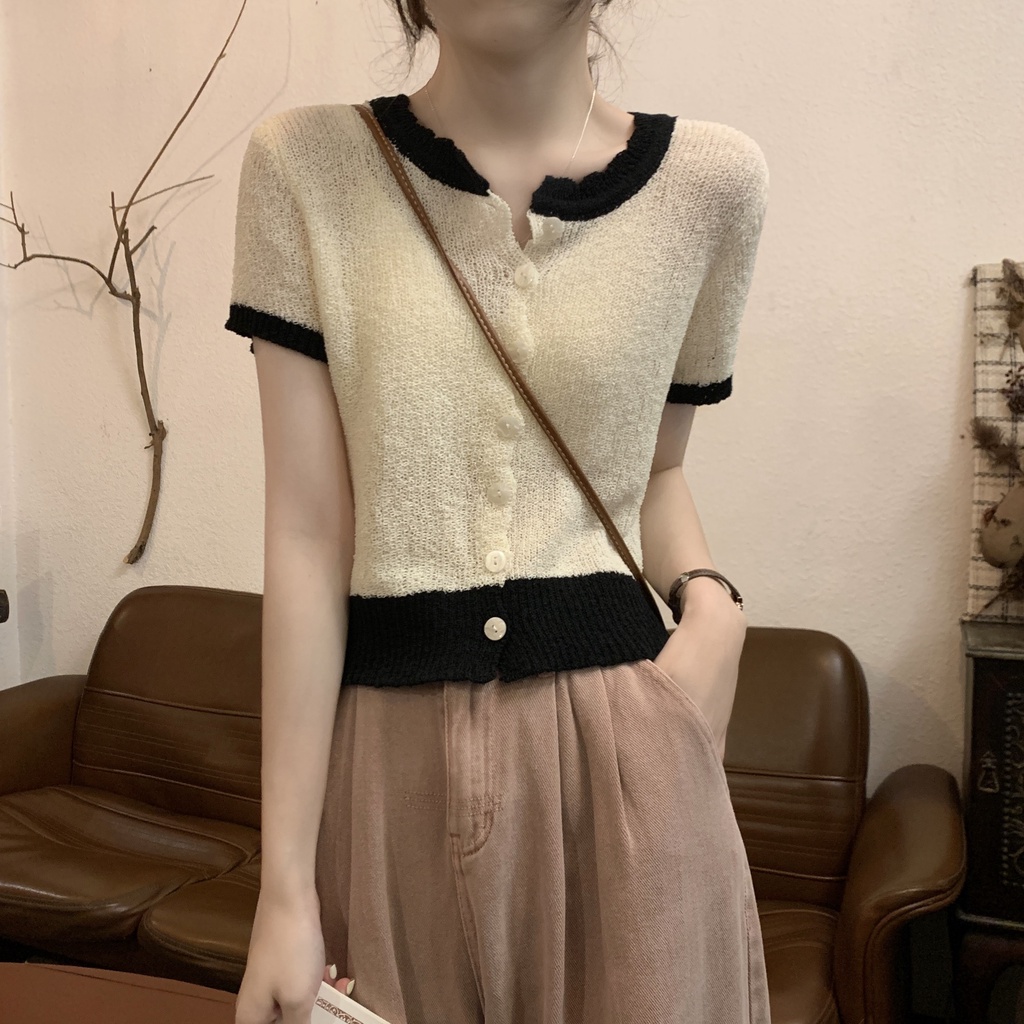 Áo Cardigan Dệt Kim Trong Suốt Ngắn Tay Phong Cách Hàn Quốc Thời Trang Mùa Hè 64761