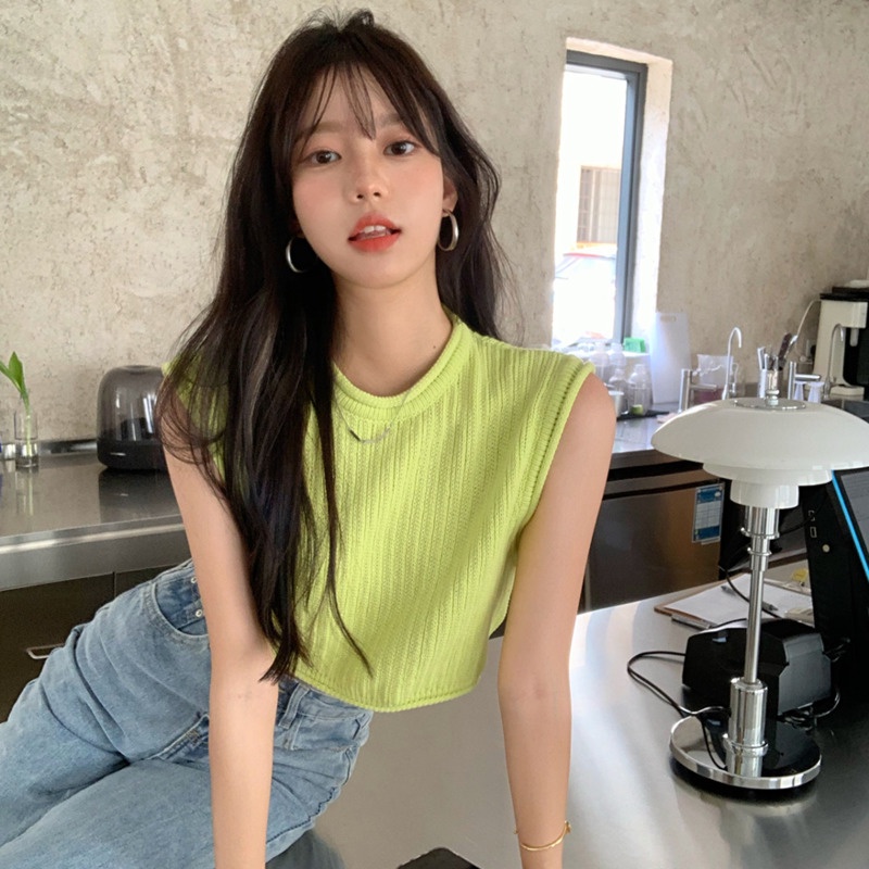 Áo Thun Lụa Dệt Kim Không Tay Dáng Rộng Thời Trang Dành Cho Nữ