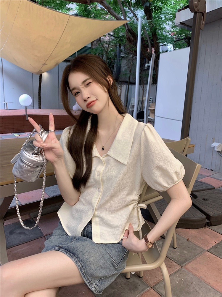 Áo Sơ Mi Cột Dây Màu Trơn Kiểu Pháp Thời Trang Mùa Hè 64552