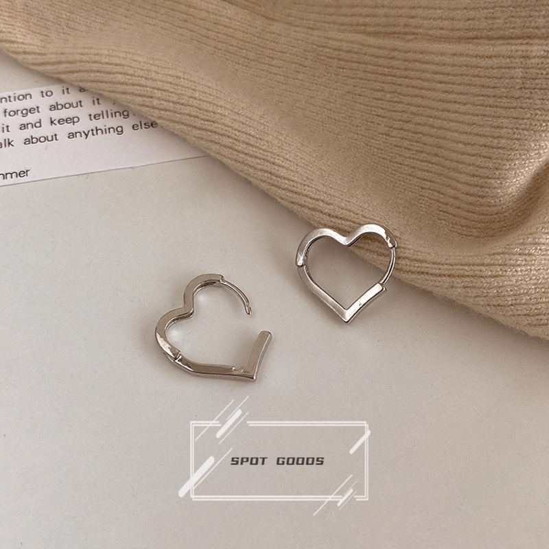 Bông Tai Bạc Hình Trái Tim Phong Cách Hiphop Thời Trang