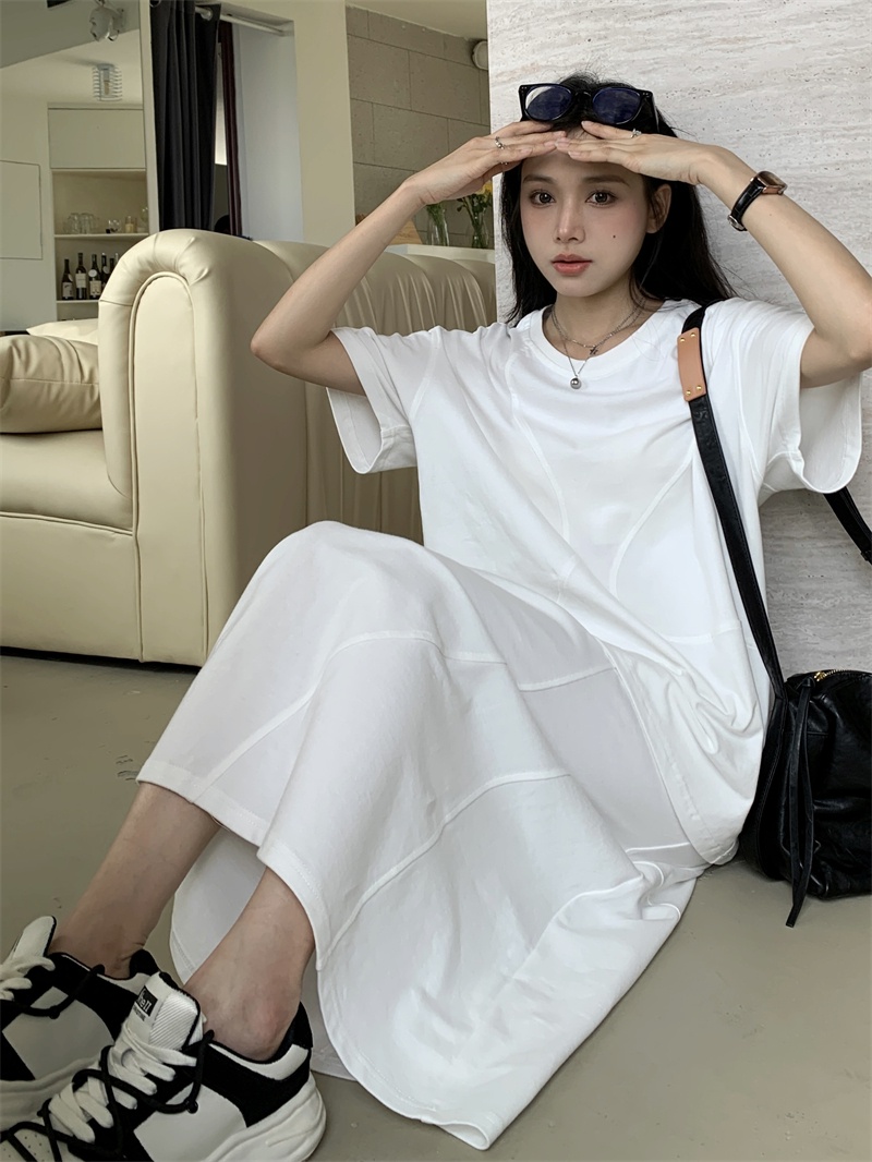 Áo Thun Trắng Ngắn Tay / Váy Rời Mùa Hè 65571