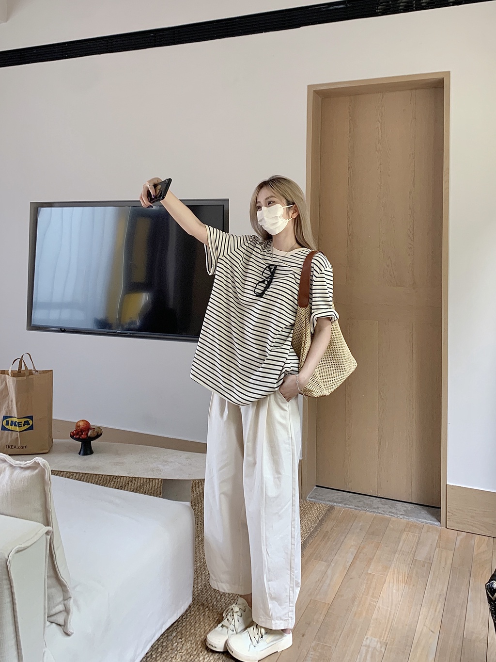 Áo Thun Tay Ngắn Họa Tiết Sọc Kiểu Dáng Đơn Giản 65721