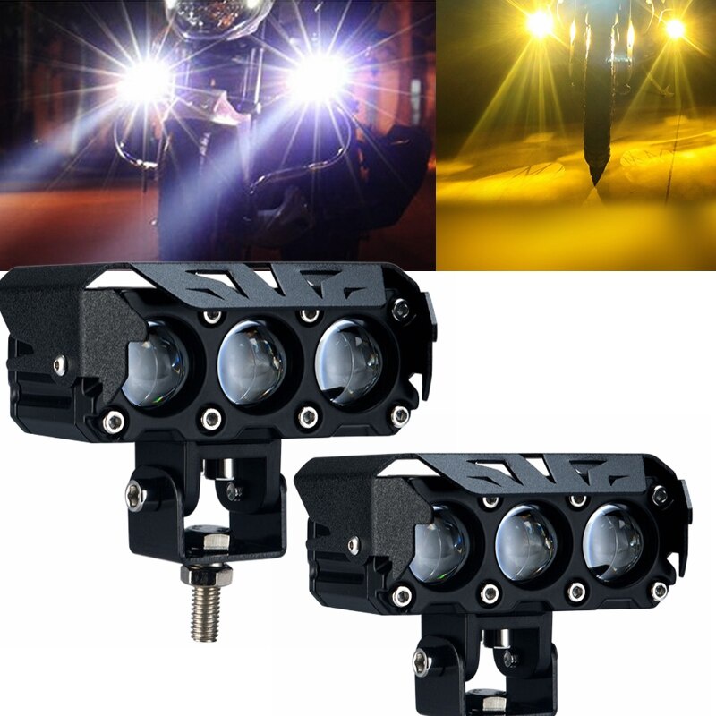 Đèn Pha LED Hai Màu Sắc Trắng / Vàng Chuyên Dụng Cho Xe Mô Tô