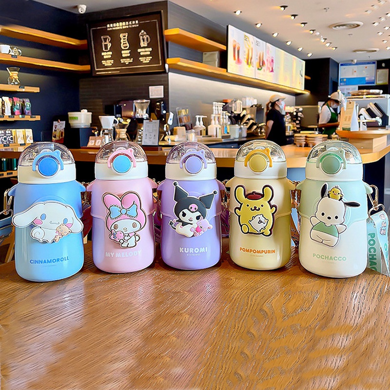 Backpack Bear Bình Nước Giữ Nhiệt Bằng Thép Không Gỉ Có Ống Hút Họa Tiết Hoạt Hình Melody Dễ Thương Cho Bé