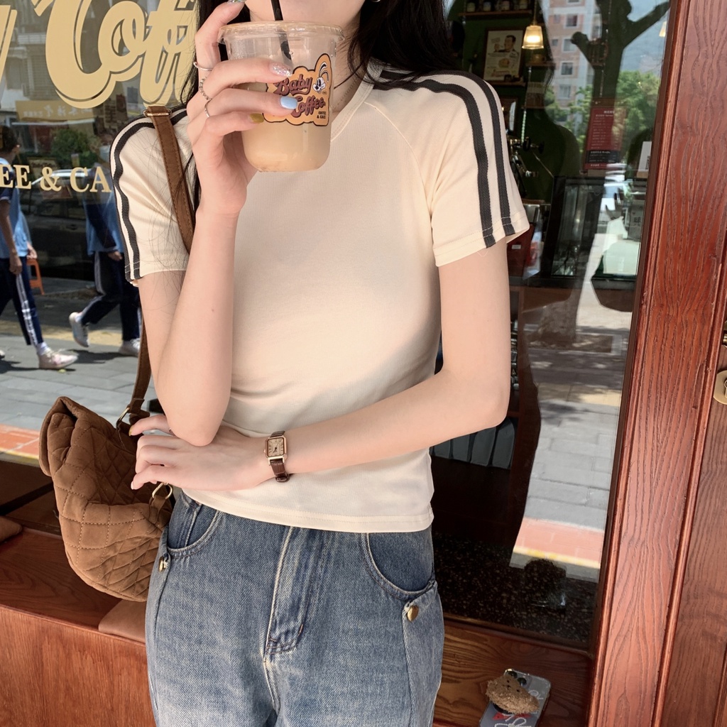 Áo Thun Tay Ngắn Dáng Ôm Màu Sắc Tương Phản Thời Trang Xuân Hè Phong Cách Hàn Quốc 63664