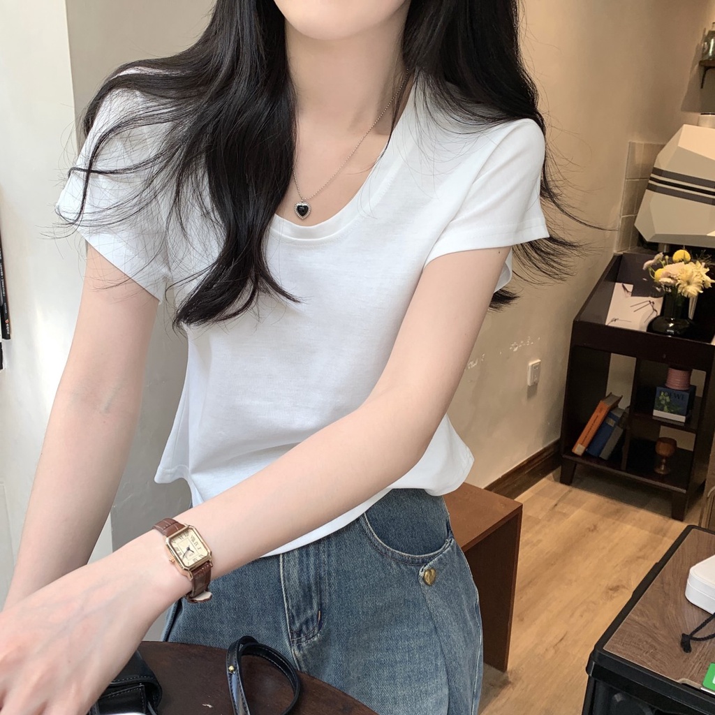 Áo Thun Cotton Dáng Rộng Ngắn Tay Phong Cách Hàn Quốc Thời Trang Xuân Hè Sành Điệu 63531