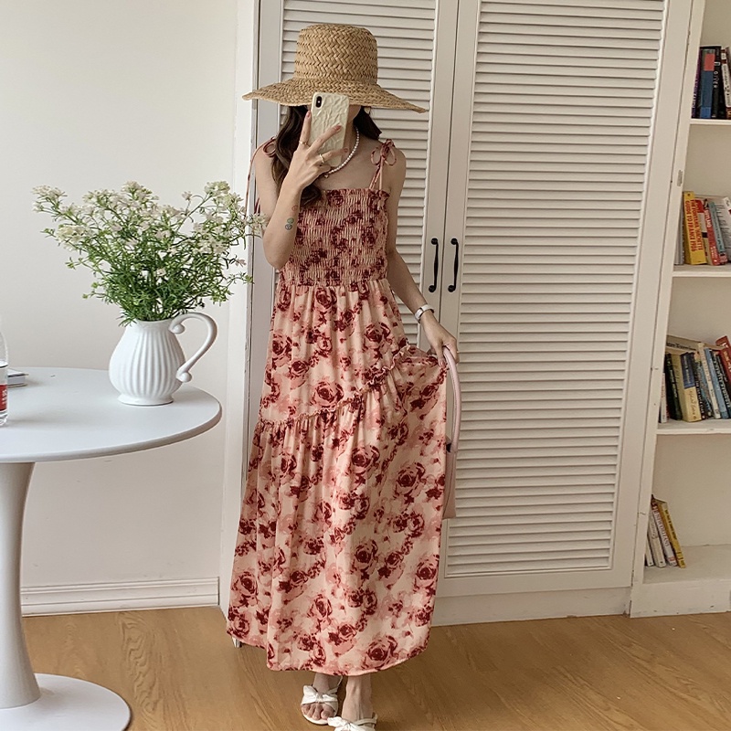 Đầm Hai Dây Họa Tiết Hoa Thời Trang Mùa Hè Pháp Kiểu Retro Mới 63999