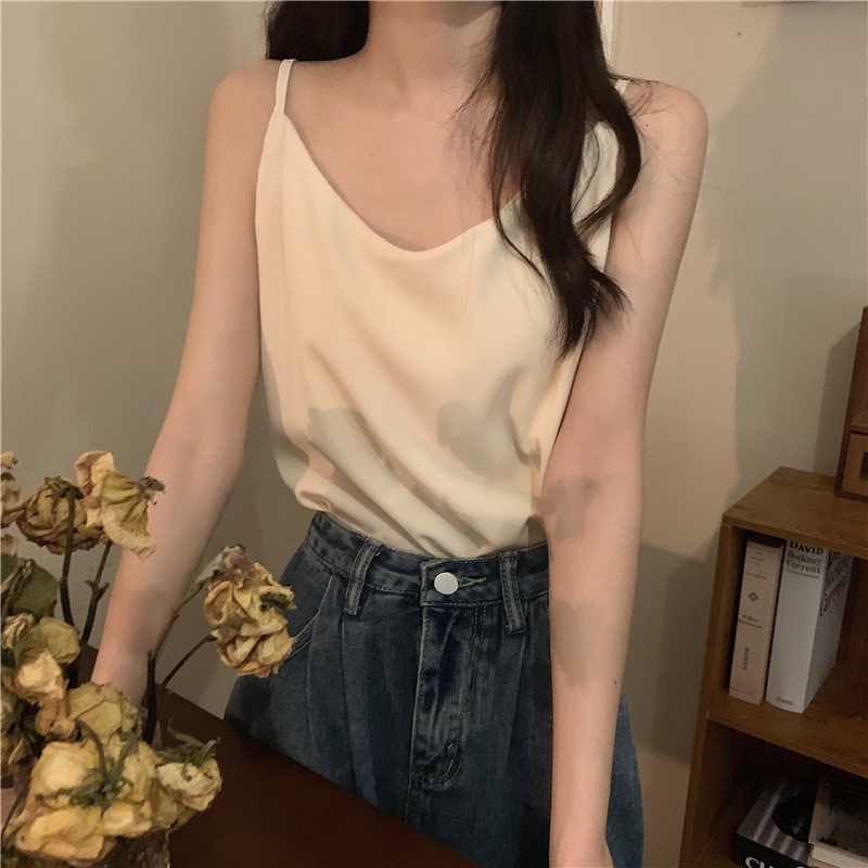 Áo Voan Hai Dây Cổ Chữ v Dáng Rộng Màu Sắc Kẹo Ngọt Thời Trang Mùa Hè 6