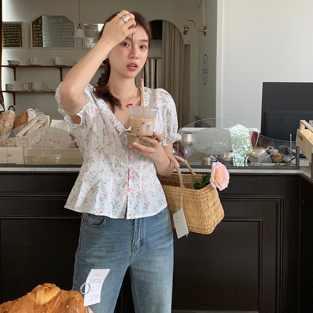 Áo Sơ Mi Cotton Hoa Ngắn Tay Thời Trang Retro Cá Tính 65300