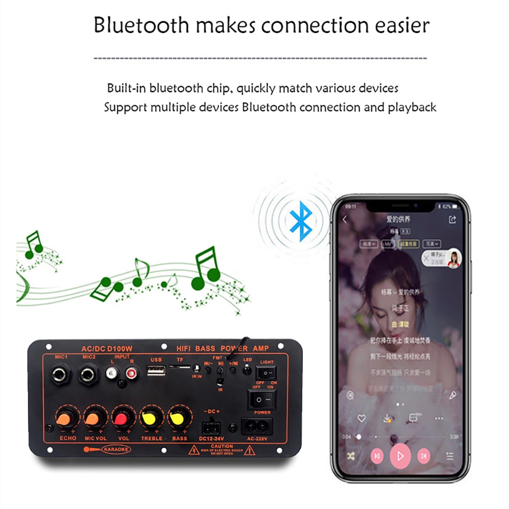Bảng Mạch Khuếch Đại Âm Thanh 600W Bluetooth 5.0 D300 DC12V 24V 1CH HIFI Stereo Và Phụ Kiện