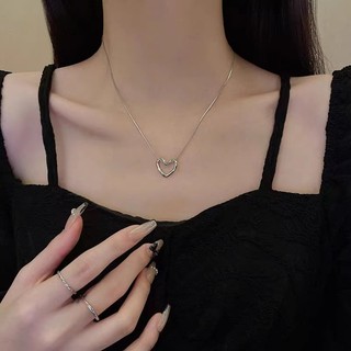 Vòng cổ bạc dây chuyền mặt dây chuyền trái tim đơn giản cho phụ nữ