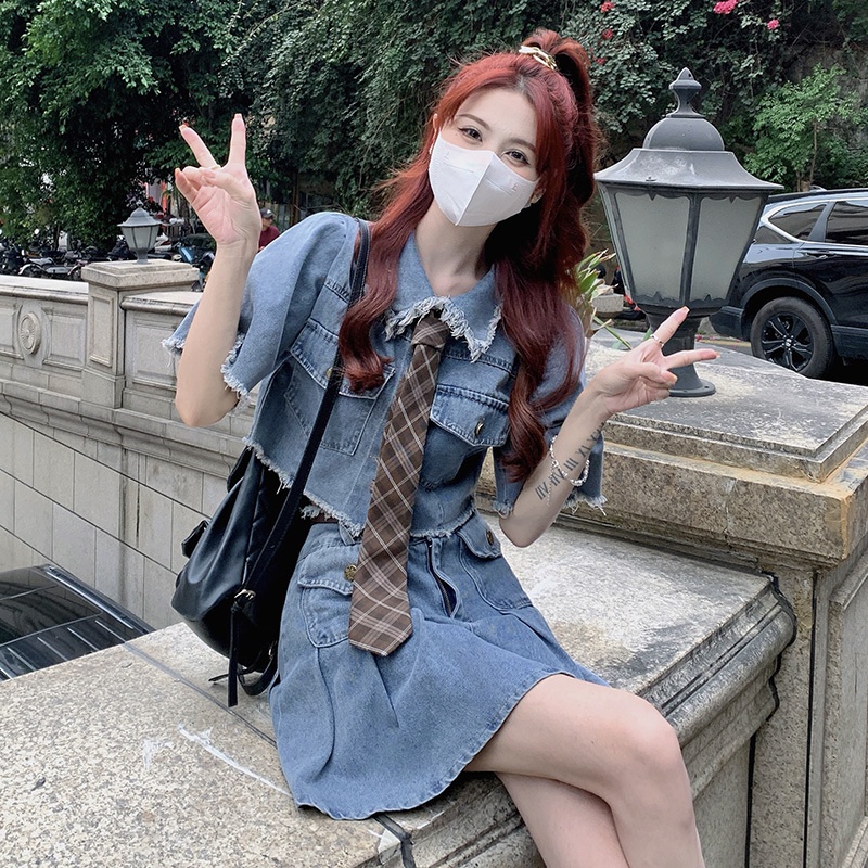 Set Áo Khoác denim Và Chân Váy Phong Cách Cổ Điển Thanh Lịch Dành Cho Nữ