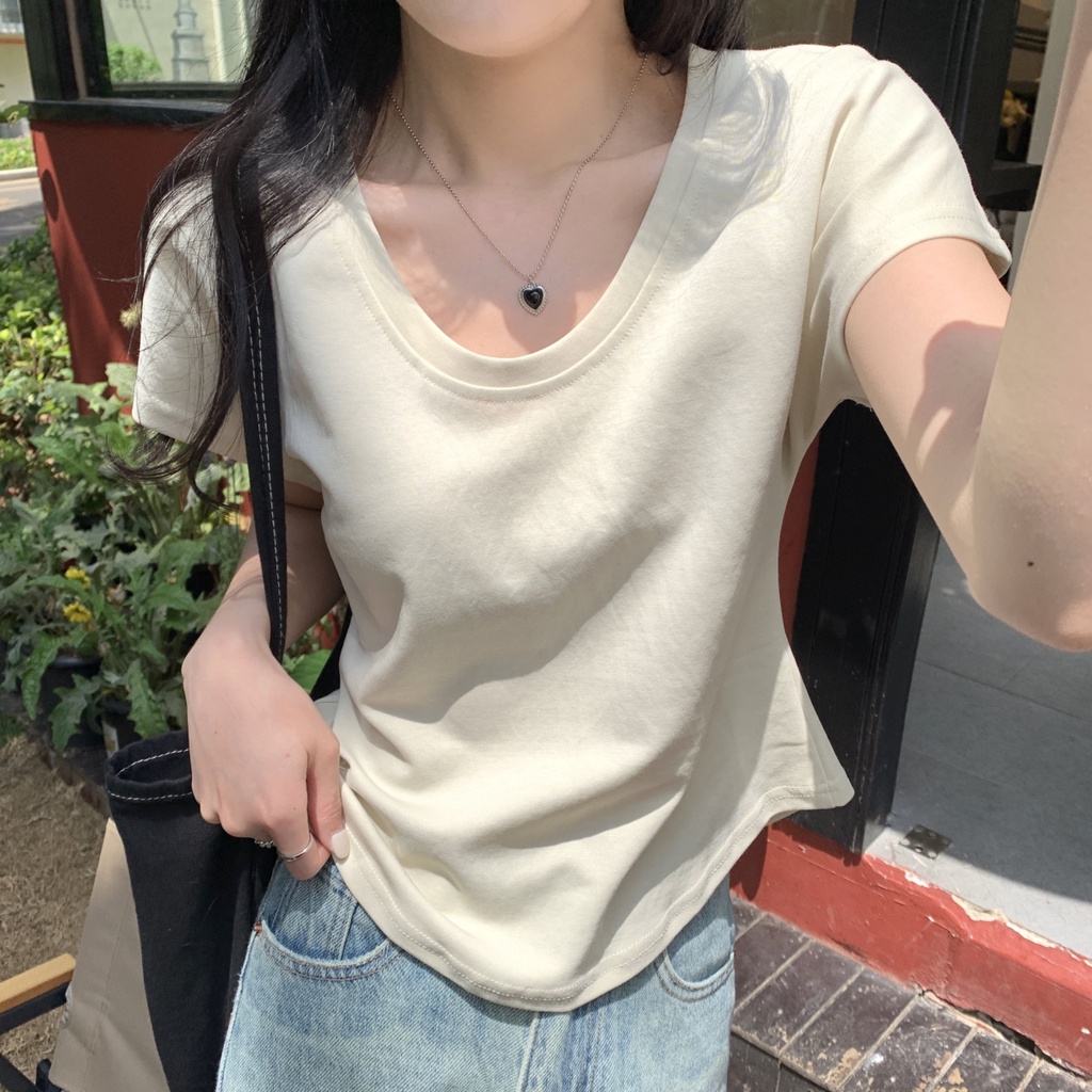 Áo Thun Cotton Dáng Rộng Ngắn Tay Phong Cách Hàn Quốc Thời Trang Xuân Hè Sành Điệu 63531