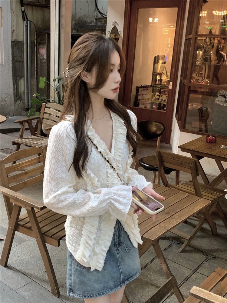 Áo Sơ Mi Cổ Chữ v Tay Dài Phong Cách Hàn Quốc Kiểu Mới 64024