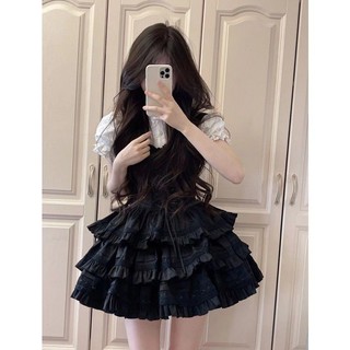 Phocách Hàn Quốc ngọt ngào hot girl thiết kế váy phù hợp với áo sơ mi nối ren nhún eo váy tutu dây treo hợp thời