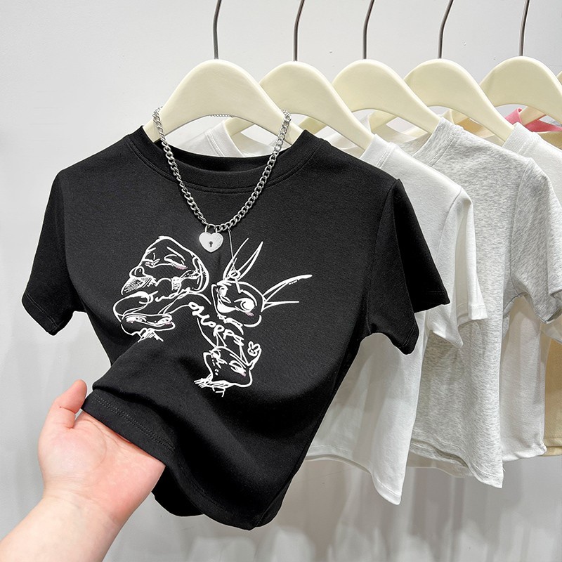 Áo Thun Tay Ngắn In Hình Thỏ Dễ Thương Vải Cotton Thời Trang Mùa Hè 62434