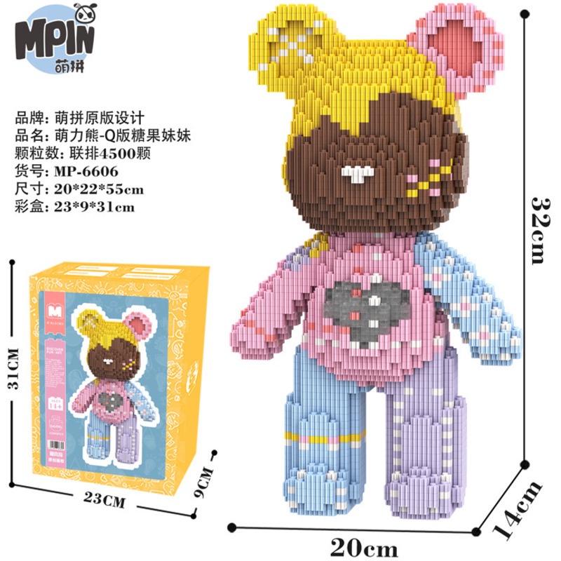 lego mini gấu  lego bearbrick 55cm bearbrick lego mô hình lắp ráp bộ lego M Ghim Cài Túi Xách Xếp Hình Chú Gấu Nhiều Màu Sắc Phiên Bản Q Dễ Thương Pin Meng Li Bear Sister Annie Sister