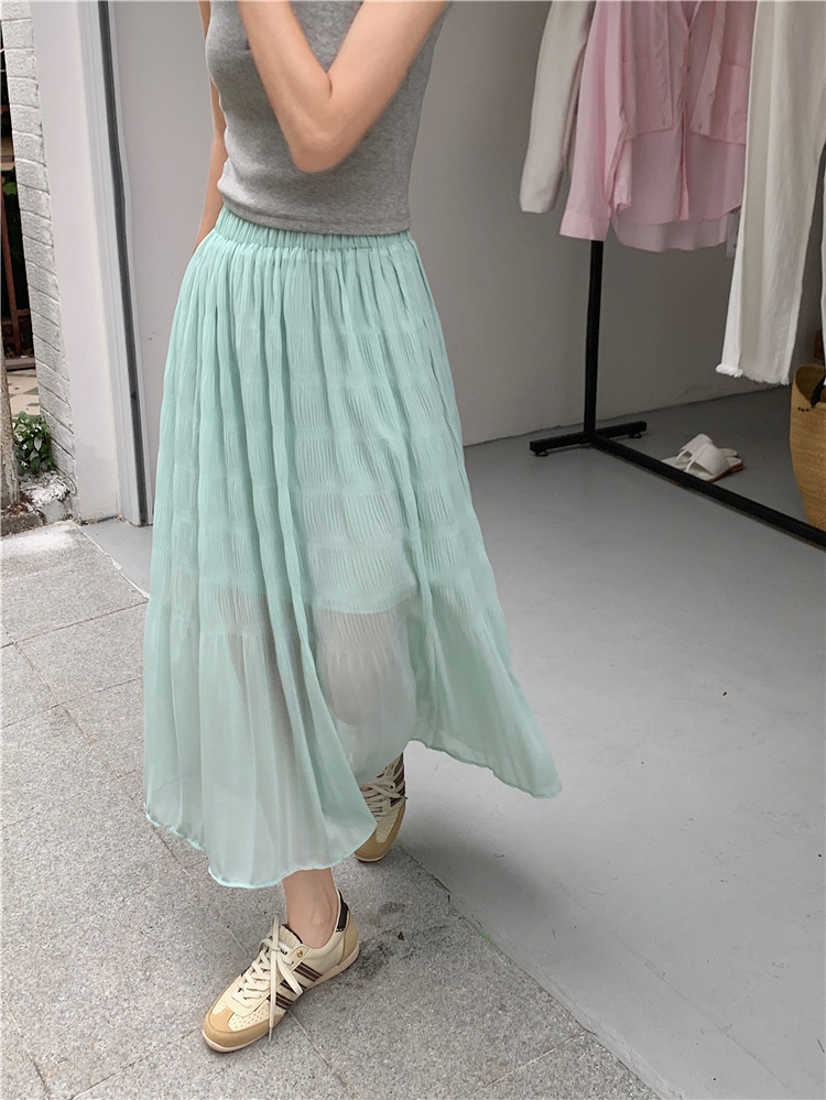 Chân Váy Chiffon Chữ a Lưng Cao Xếp Ly Màu Trơn Phong Cách Preppy Thời Trang Mùa Hè Hàng Mới 63005