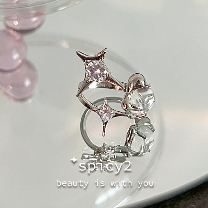 Nhẫn Hở Hình Ngôi Sao Chéo Phong Cách hip hop Đường Phố Cá Tính Sang Trọng