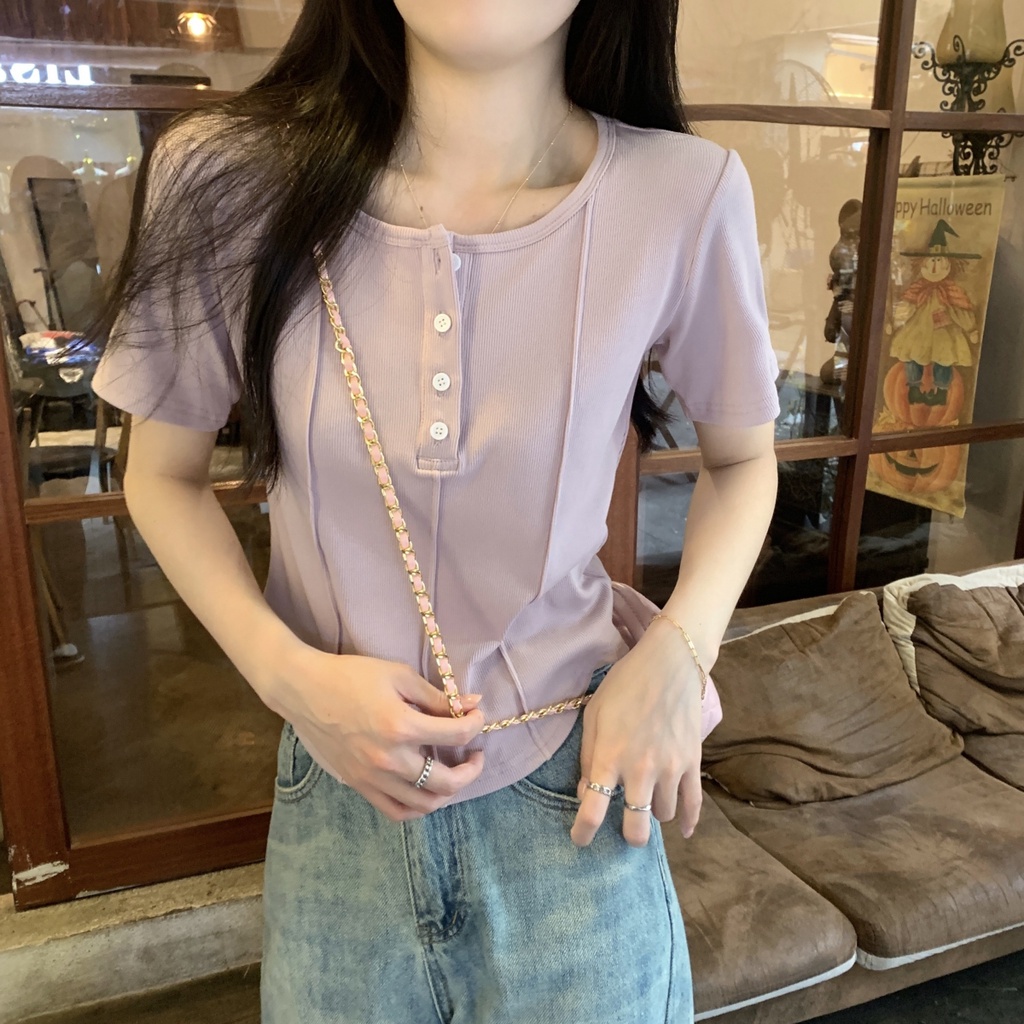 Áo Thun Cotton Trơn Ngắn Tay Cài Nút Thời Trang Mùa Hè Hàn Quốc Dễ Phối Đồ 64698