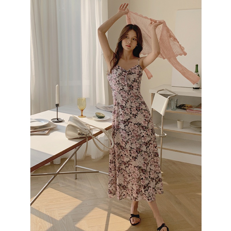 Đầm Voan Hai Dây In Họa Tiết Xinh Xắn Theo Phong Cách Mùa Hè 64927