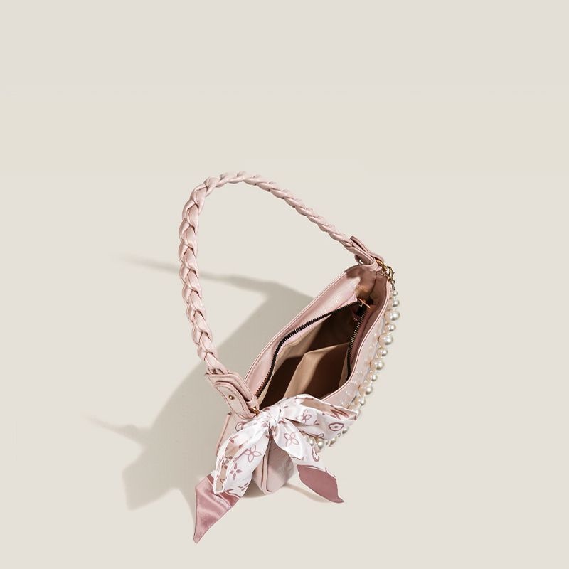 Túi xách nữ mùa hè niche laser màu hồng dễ thương túi sát nách Pháp thanh túi khăn lụa túi đeo vai túi