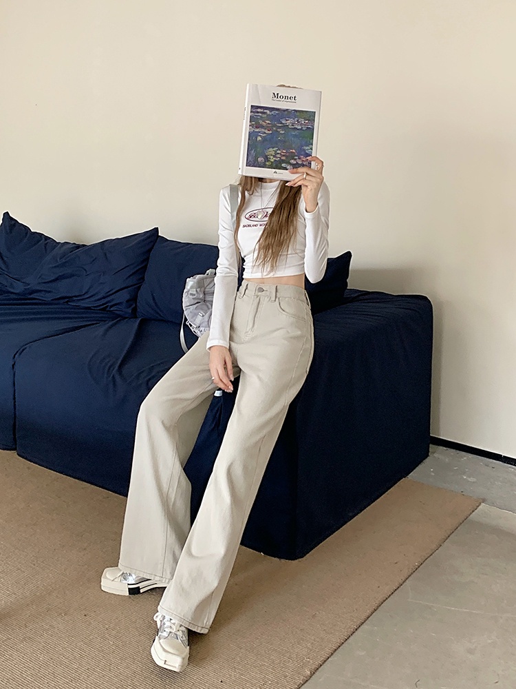 67034 apricot all-match denim nữ thường quần rộng-leg