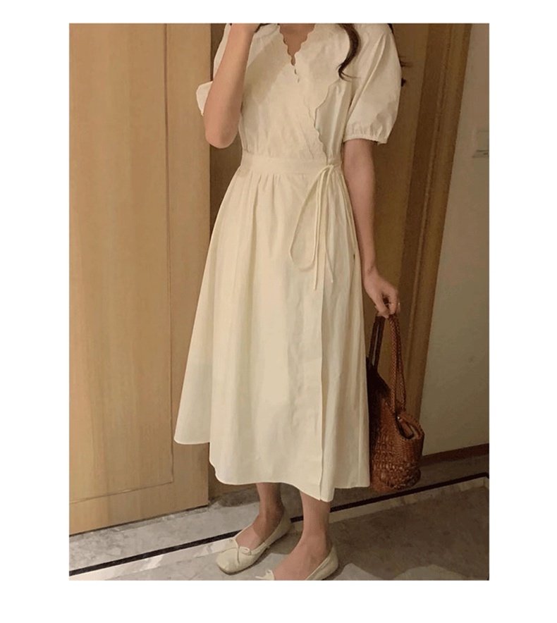 Đầm Trắng Cổ Chữ V Phong Cách Retro Pháp Thời Trang Mùa Hè Hàng Mới 62093