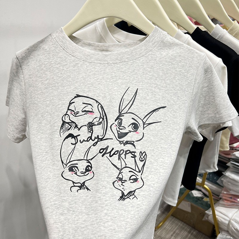 Áo Thun Tay Ngắn In Hình Thỏ Dễ Thương Vải Cotton Thời Trang Mùa Hè 62434